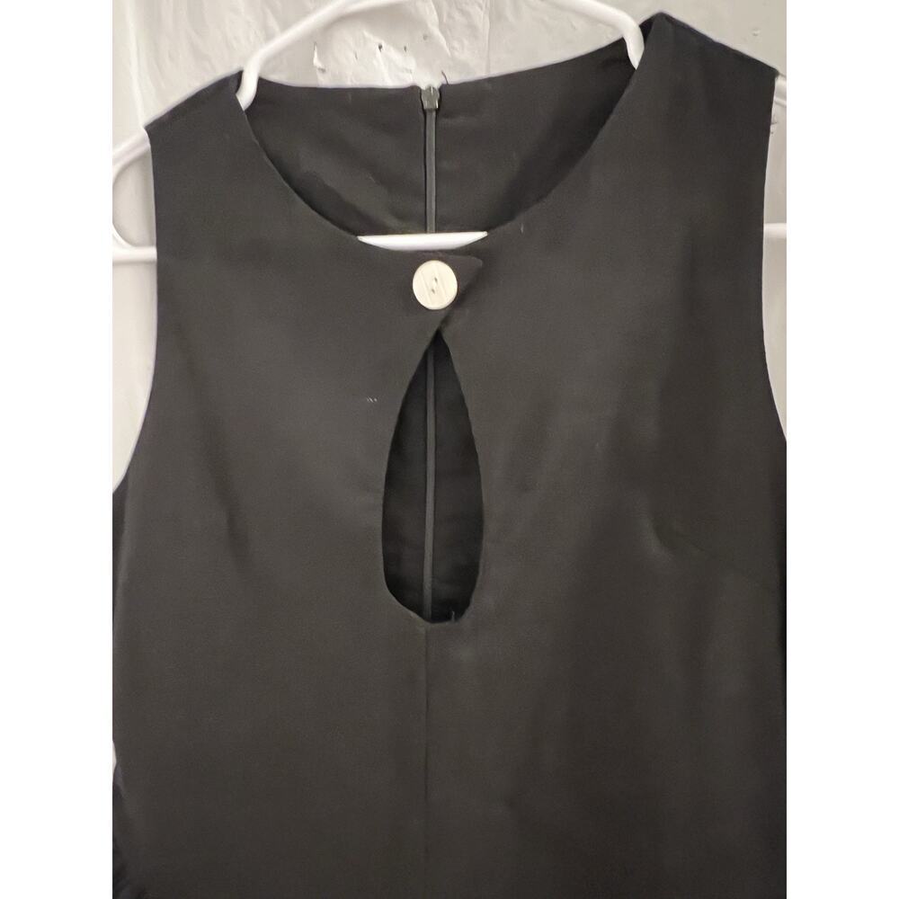 Black Linen Blend Fit And Flare Midi Dress Sz L Side Pleats Goth Retro Cottage - Picture 3 of 8